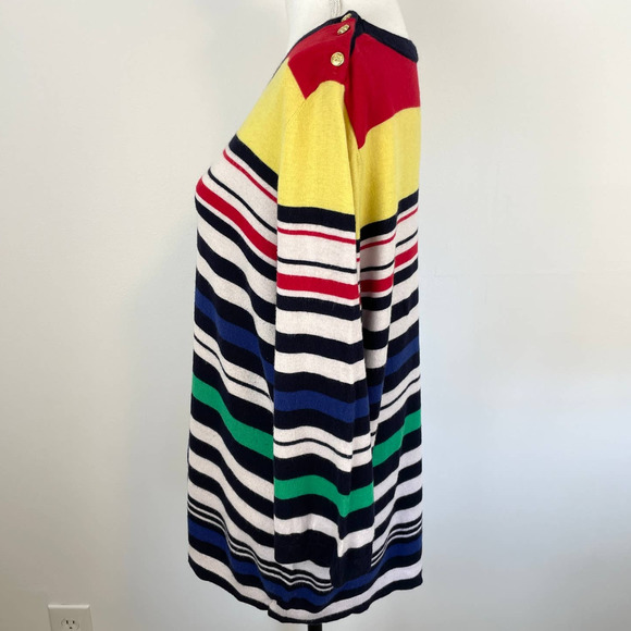 Talbots Multicolor Striped Button Shoulder Sweater Plus Size - Picture 6 of 12